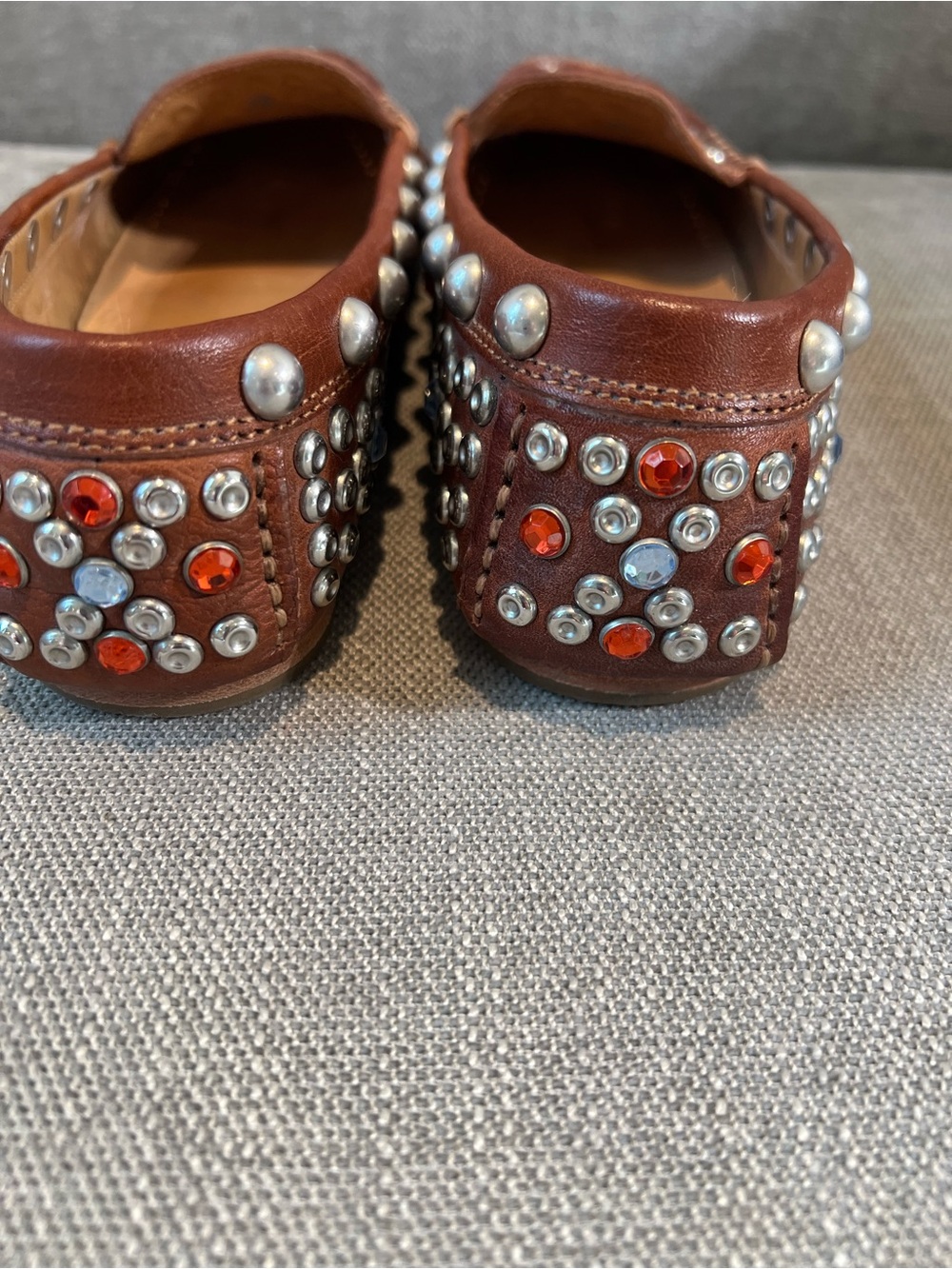 Isabel Marant Brown Studded Leather Loafers with Silver & Red Gems - Picture 5 of 12